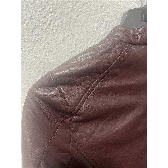Jou Jou Women's Maroon Vegan Leather Fitted Moto‎ Style Jacket XL Biker - Picture 11 of 16